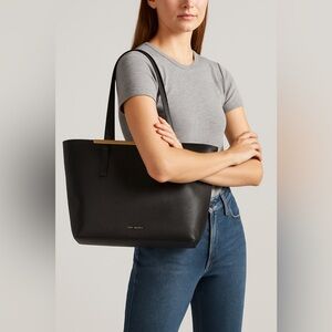 Ted Baker London Black Leather Tote Bag | Gold Bar Detail